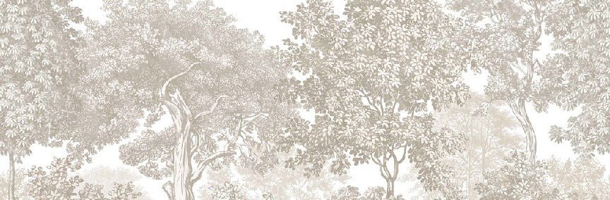 Carta da parati paesaggio foresta incisione beige