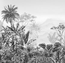 Carta da parati tropicale in bianco e nero di tendenza