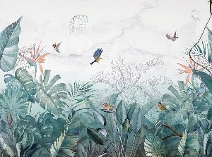 Papier peint jungle bleu marbre, XXL, tendance