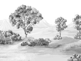 Carta da parati con paesaggio poetico in bianco e nero