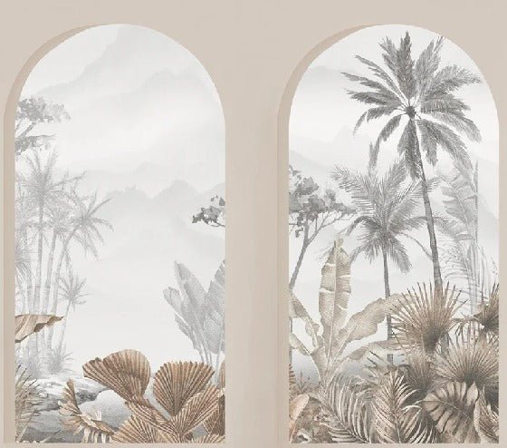Carta da parati con archi tropicali color seppia