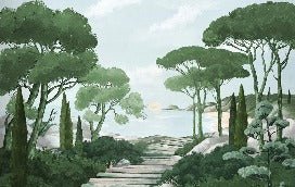 Papier peint balade dans les calanques vert, XXL, tendance