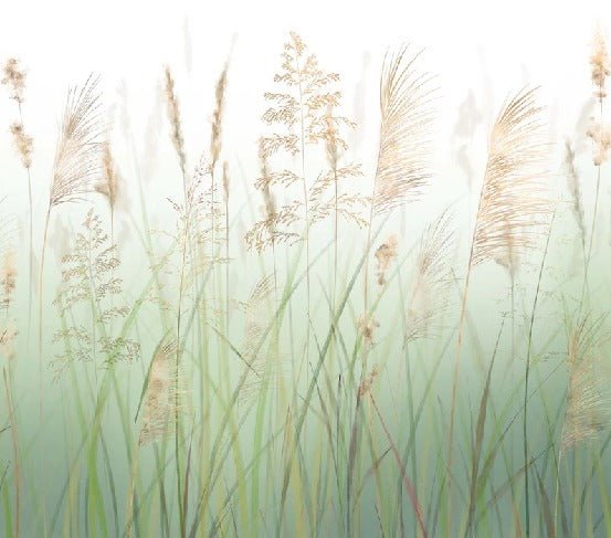 Carta da parati verde con fiori di campo di grano