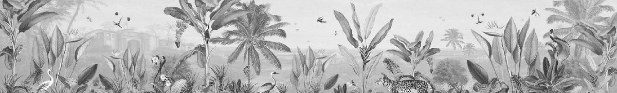 Carta da parati tropicale in bianco e nero