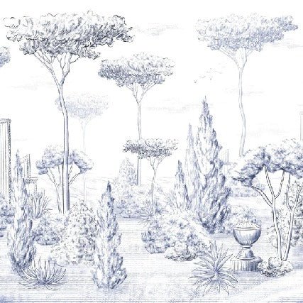 Carta da parati in stile romano in pineta blu
