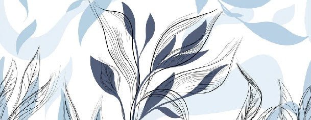 Carta da parati grafica blu con fiori