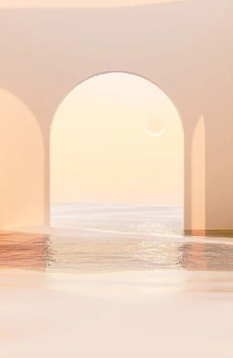 Carta da parati panoramica con arco al tramonto