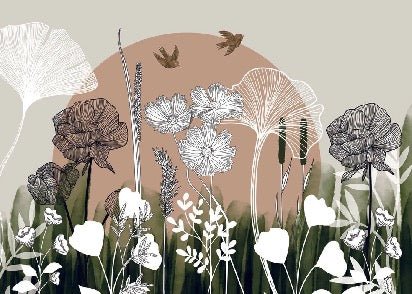 Carta da parati panoramica con illustrazione floreale