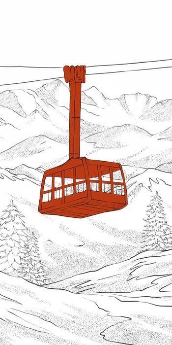 Sfondo rosso della funivia di La Plagne