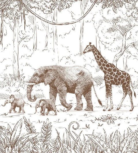 Papier peint jungle enfant monochrome, XXL, tendance