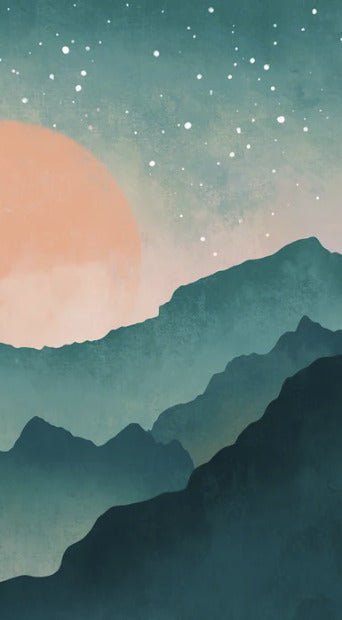 Papier peint sur mesure montagne brume turquoise