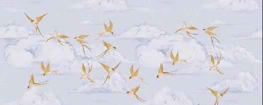 Carta da parati poetica per uccelli in oro e nuvole