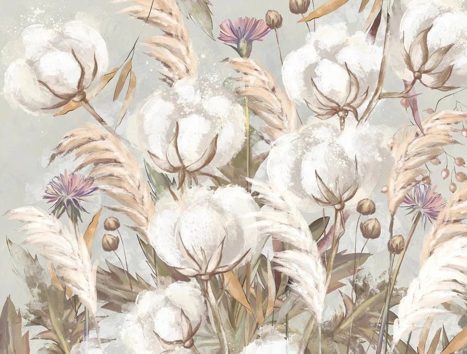 Carta da parati panoramica con fiori di cotone