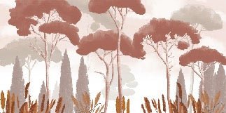 Carta da parati in terracotta con cipressi, pini ed erba della pampa