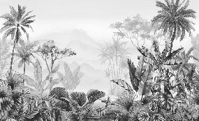 Carta da parati tropicale in bianco e nero di tendenza