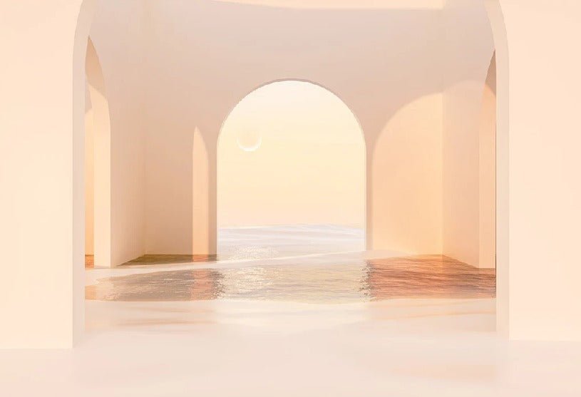 Carta da parati panoramica con arco al tramonto
