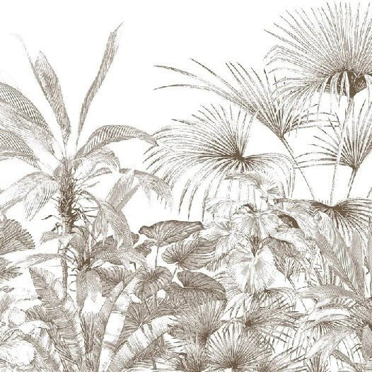 Carta da parati con incisioni monocromatiche tropicali