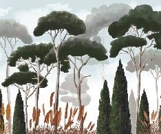 Papier peint sur mesure cyprès pins et herbes de la pampa, XXL, tendance