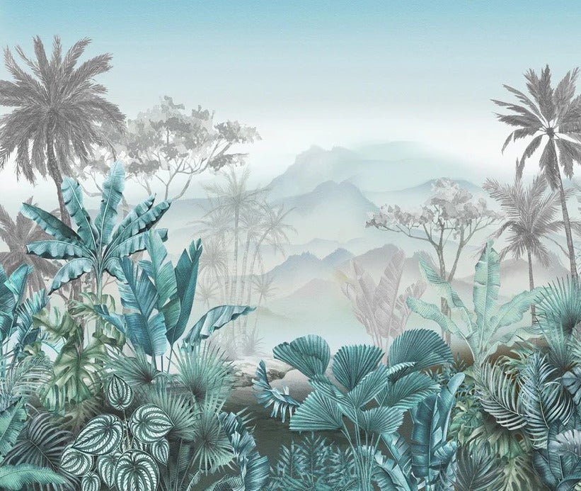 Carta da parati blu tropicale di tendenza