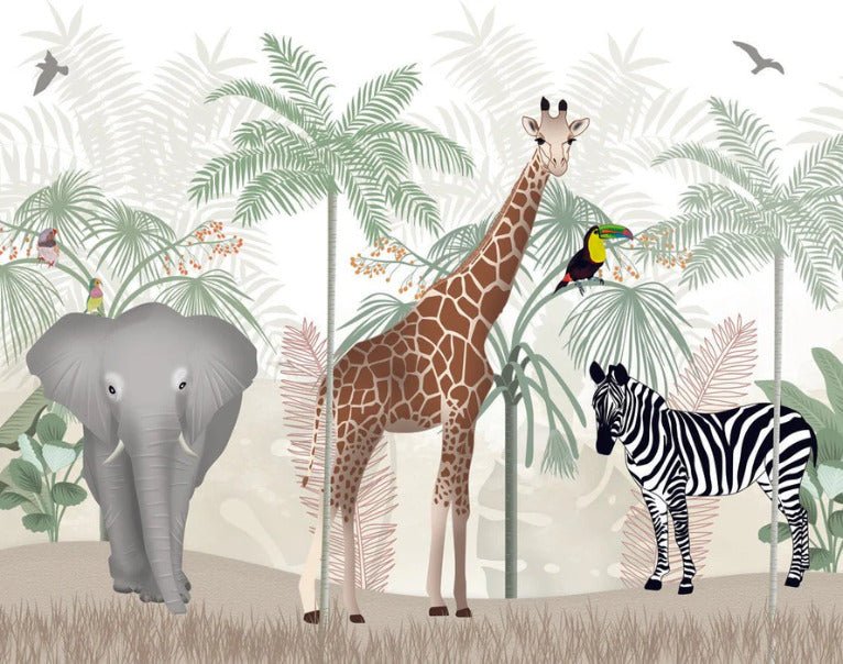 Carta da parati con animali della savana per bambini