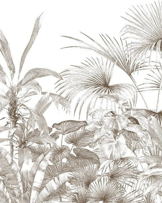 Carta da parati con incisioni monocromatiche tropicali