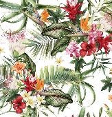 Carta da parati per bagno tropicale e fiori colorati