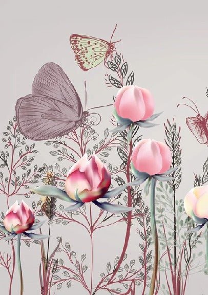 Carta da parati panoramica con fiori e tulipani