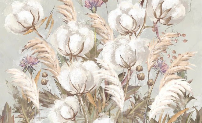 Carta da parati panoramica con fiori di cotone