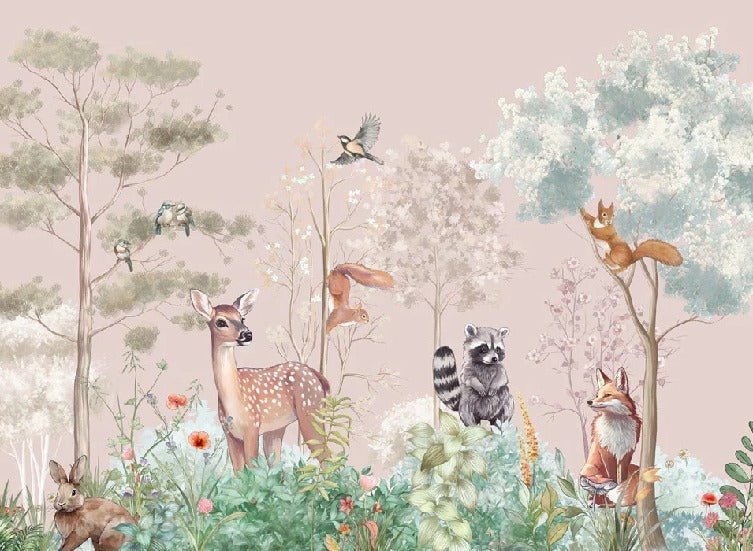Carta da parati per la cameretta dei bambini, natura magica rosa