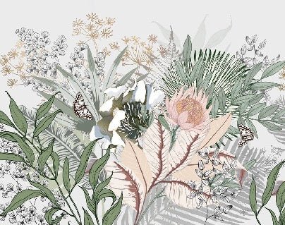 Carta da parati panoramica floreale botanica