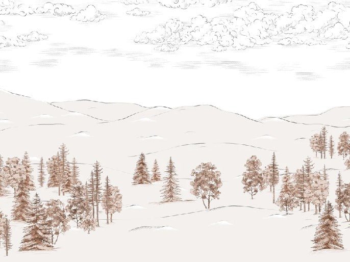 Papier peint esquisse de Cimes sépia, mural concept, tendance