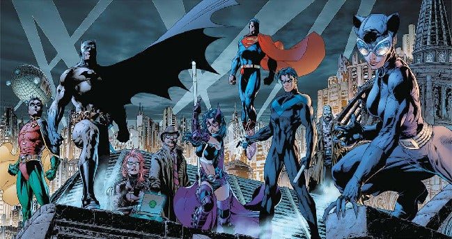 Carta da parati panoramica justice league hero dark & blue city