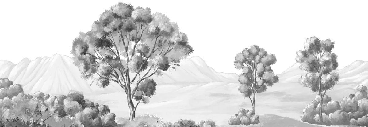 Carta da parati con paesaggio poetico in bianco e nero