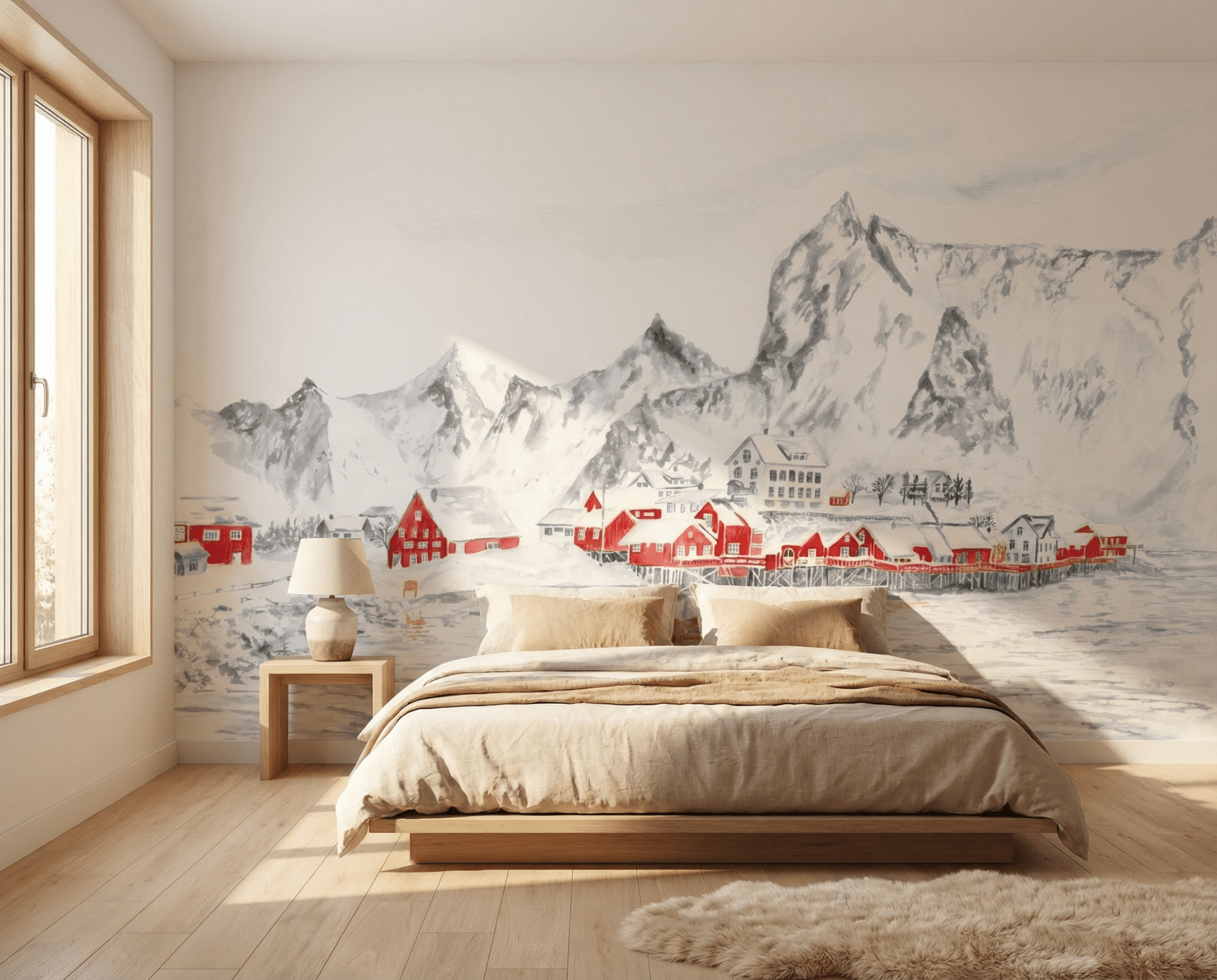 Papier peint panoramique Norvège – Fjord et village de pêcheurs