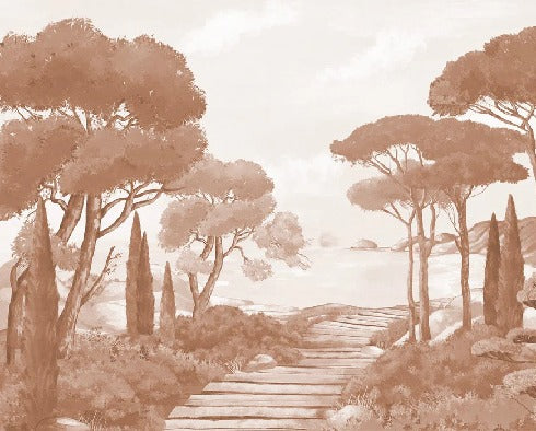 Papier peint balade dans les calanques terracotta