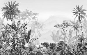 Carta da parati tropicale in bianco e nero di tendenza