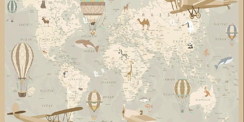 Carta da parati per bambini mappa del mondo aviatore