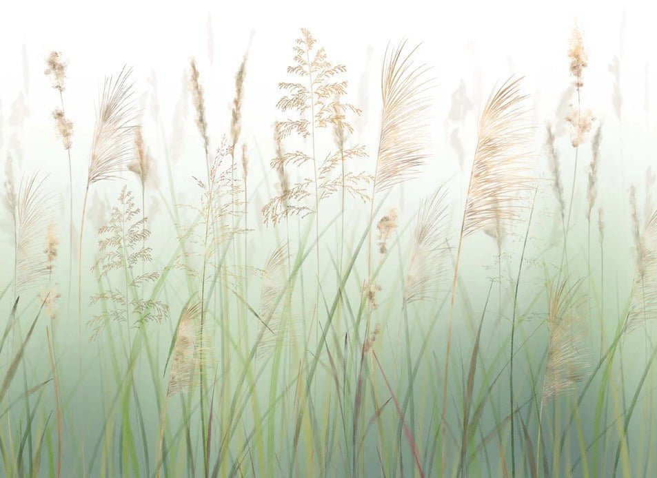Carta da parati verde con fiori di campo di grano