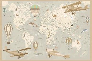 Carta da parati per bambini mappa del mondo aviatore