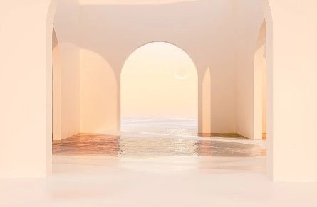Carta da parati panoramica con arco al tramonto