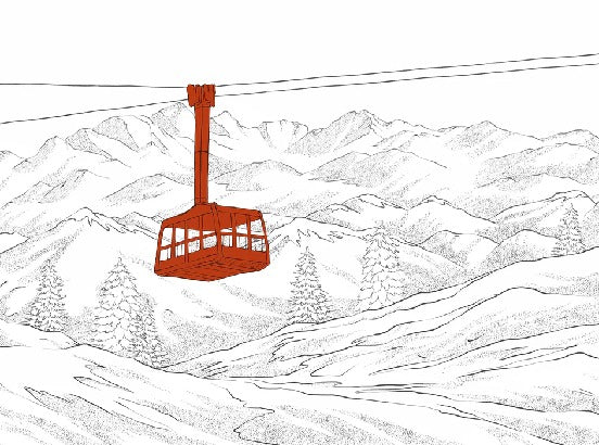 Sfondo rosso della funivia di La Plagne