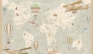 Carta da parati per bambini mappa del mondo aviatore