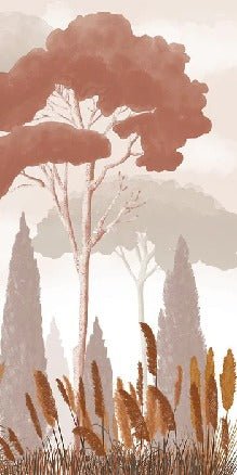 Papier peint cyprès pins et herbes de la pampa terracotta, XXL, tendance