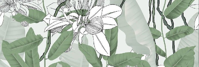 Fogliame naturale, fiore verde, carta da parati NB