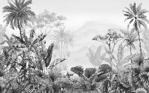 Carta da parati tropicale in bianco e nero di tendenza