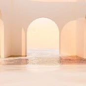 Carta da parati panoramica con arco al tramonto