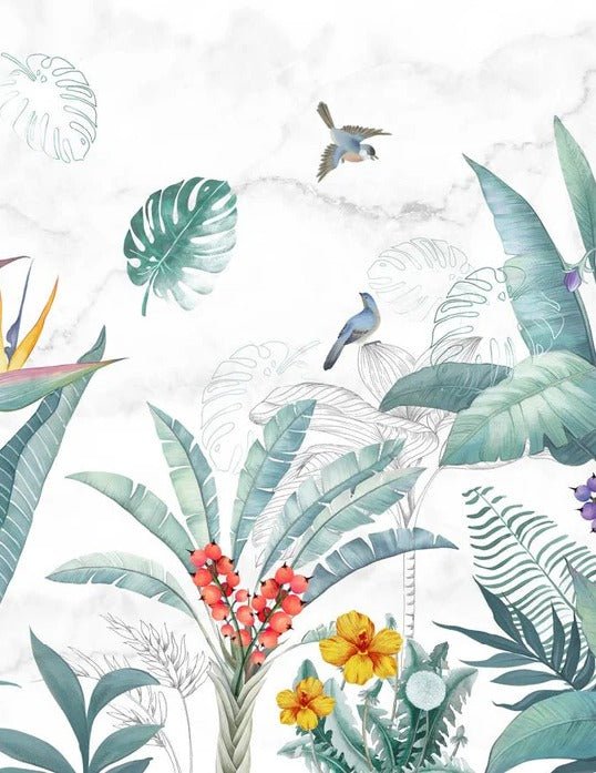 Carta da parati per WC Vegetal & Bird