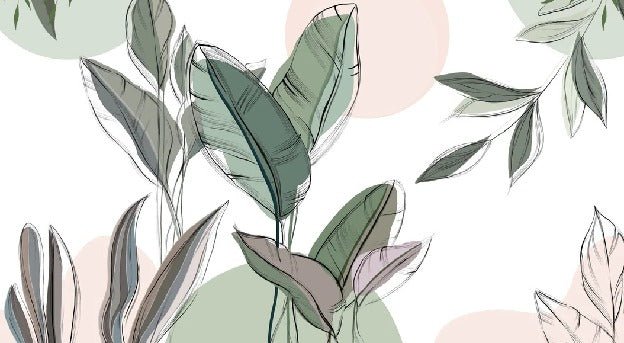 Papier peint panoramique végétal graphique vert, XXL, tendance