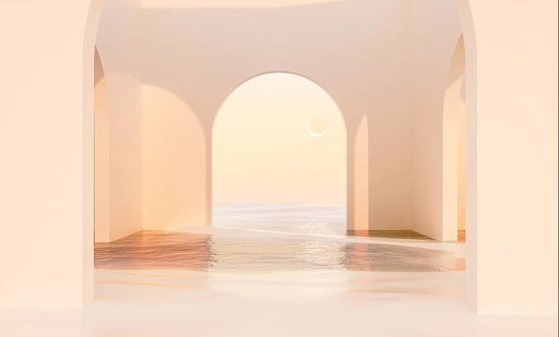 Carta da parati panoramica con arco al tramonto