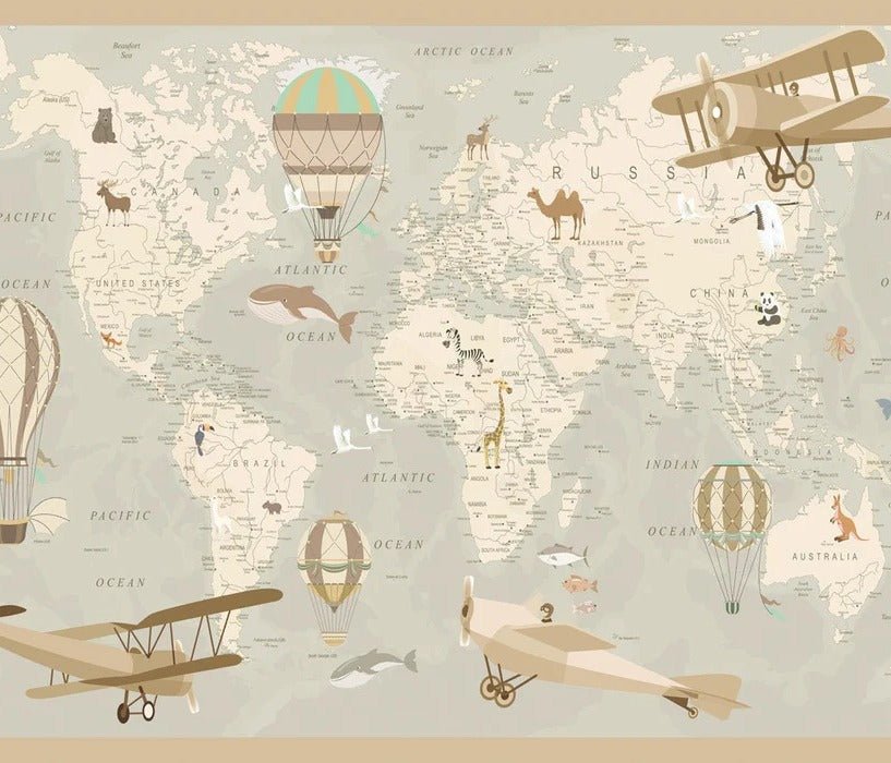 Carta da parati per bambini mappa del mondo aviatore
